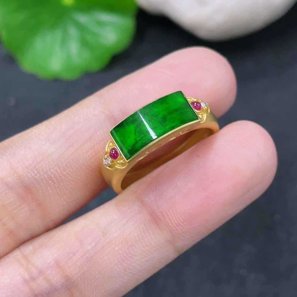 Jadeite Ring with 18k Gold and Diamond Accents, Contains Other Mineral Components