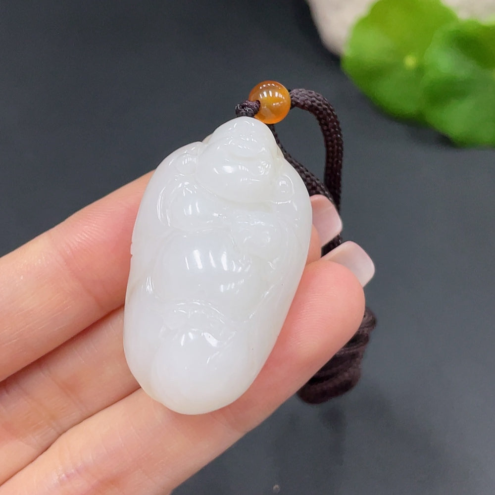 Hetian Jade Pendant Buddha Total Weight (with rope): 25.6g