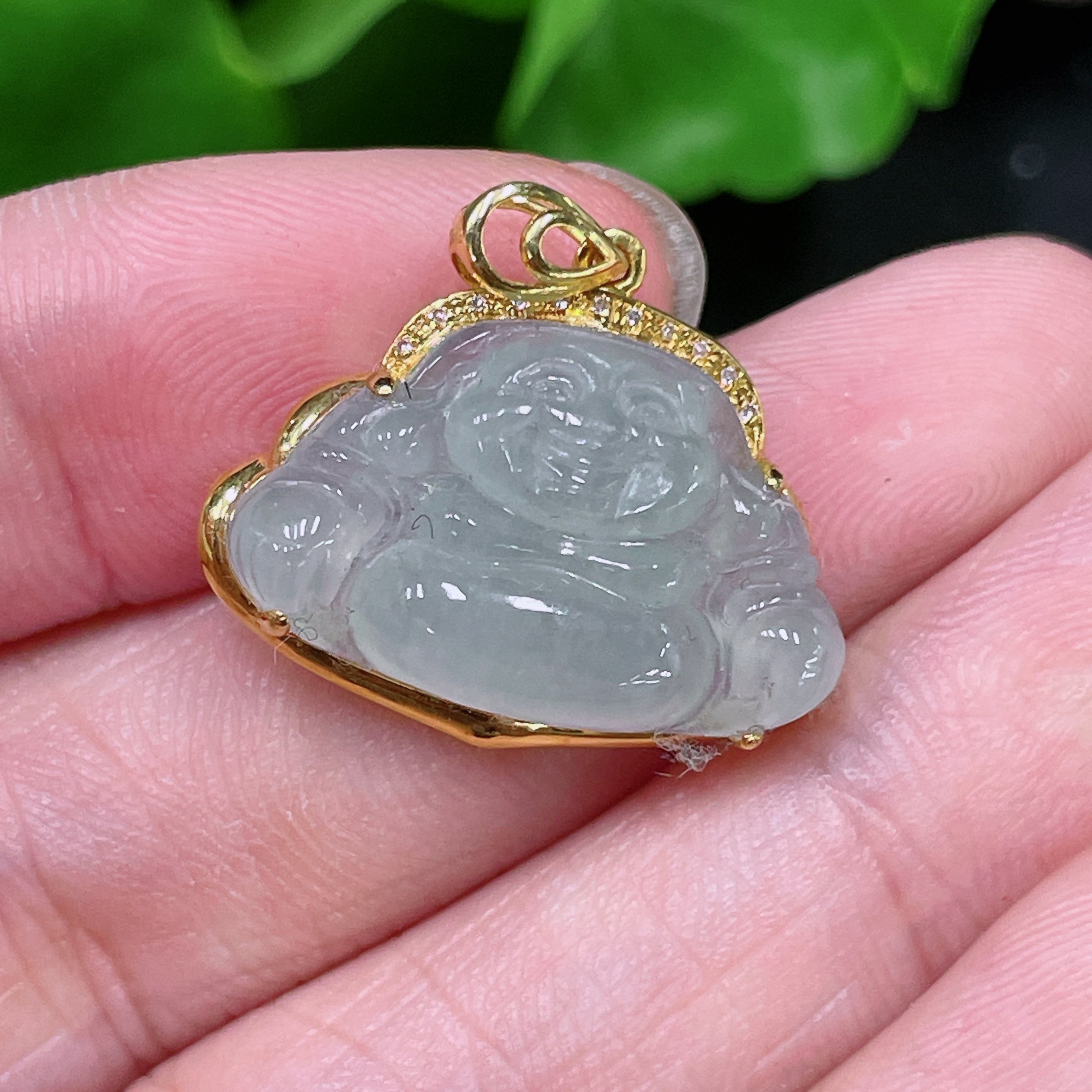 Jadeite Buddha Pendant 18K Gold Total Weight Approx. 2.6g (With Diamond Accents)