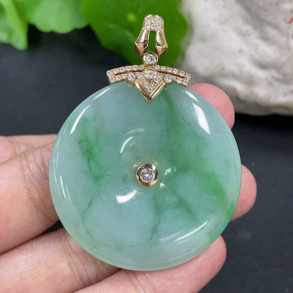 Jadeite Peace Knot Pendant with 18K Gold Clasp and Diamond Accents