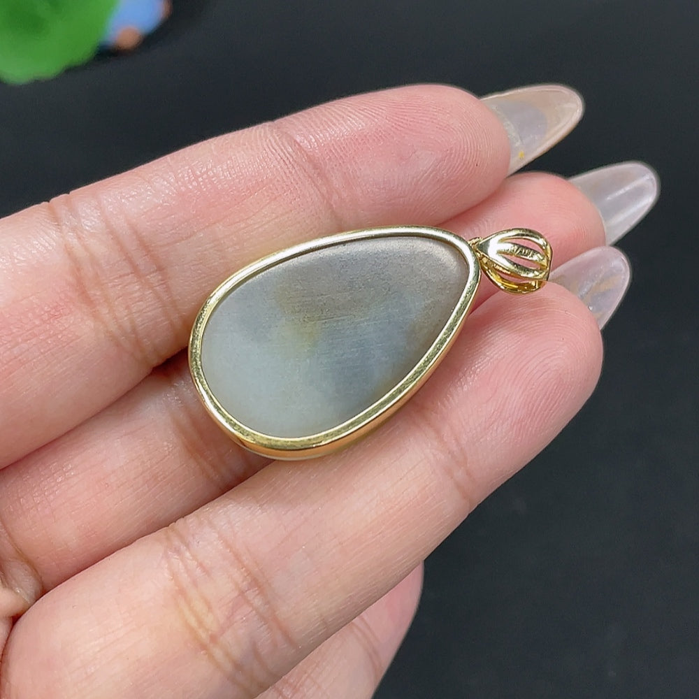 Hetian Jade Inlaid Pendant Water Drop Total Weight Approx. 9.5g 18k