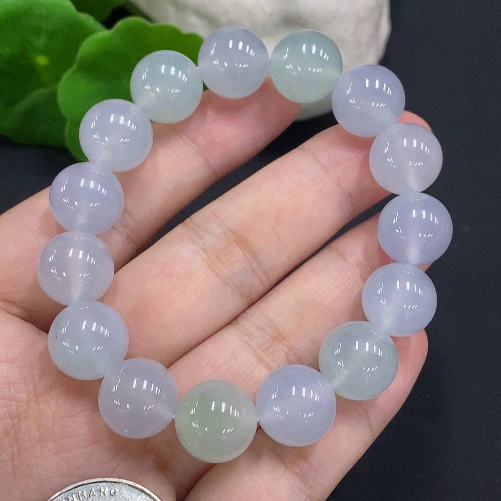 HUILIU HQ jadeite bead necklace with 12.2mm jade beads, 48.6g, showcasing smooth, polished green jade gemstones.
