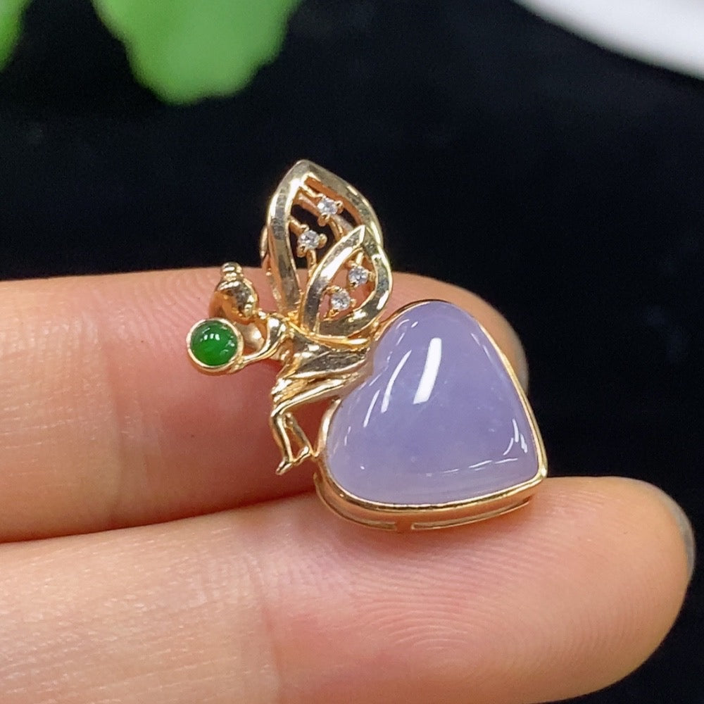 Jadeite Heart Inlaid Pendant Non-Diamond . | Huiliu Certified