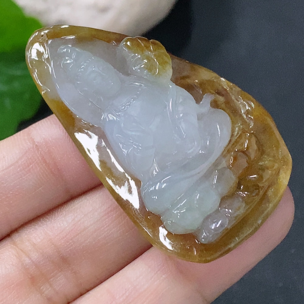 Jadeite Pendant Guanyin Total Weight: Approx. 18.98g Color Origin Undetermined