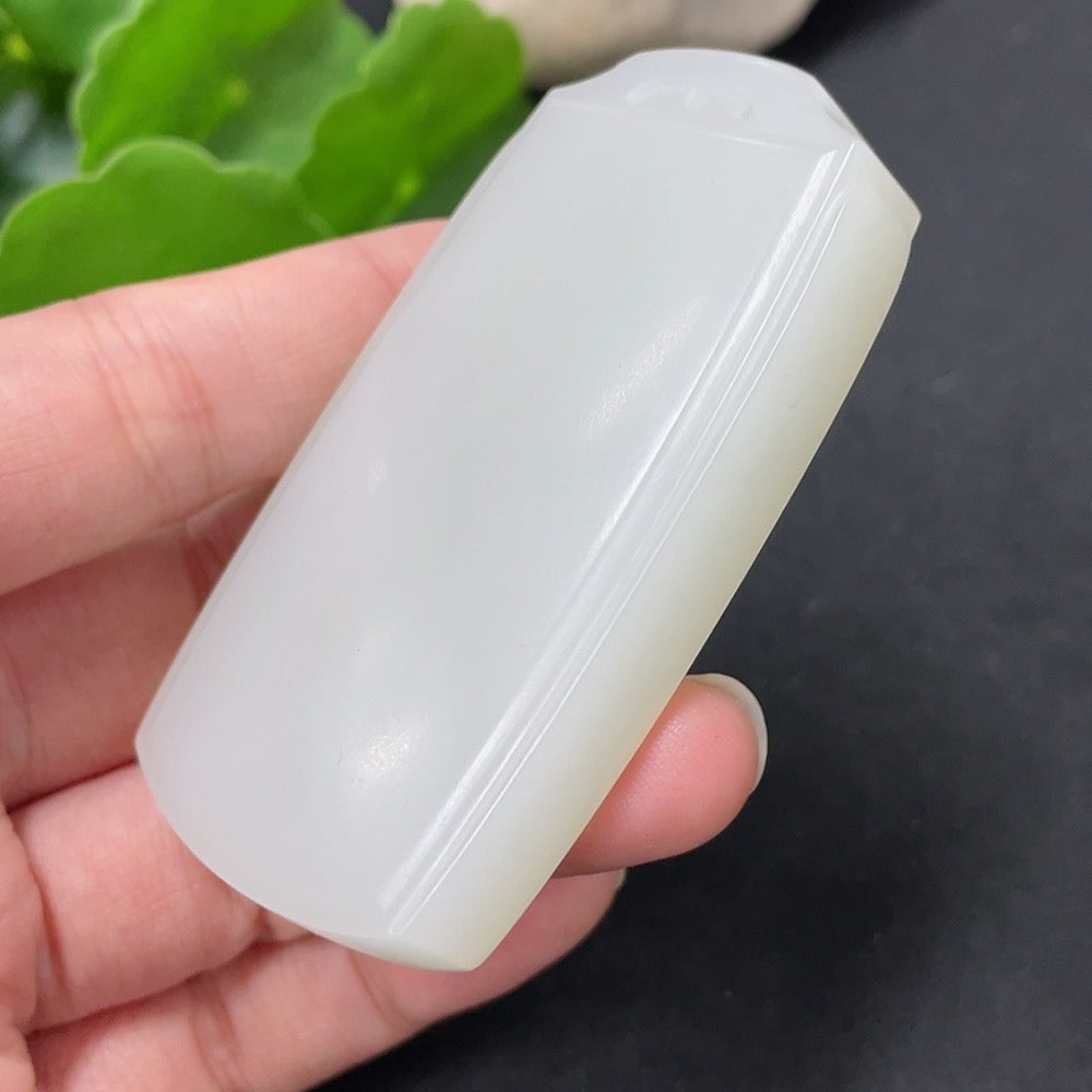 Huiliu Certified Hetian jade pendant with plain smooth design, showcasing high-quality green jade gemstone.