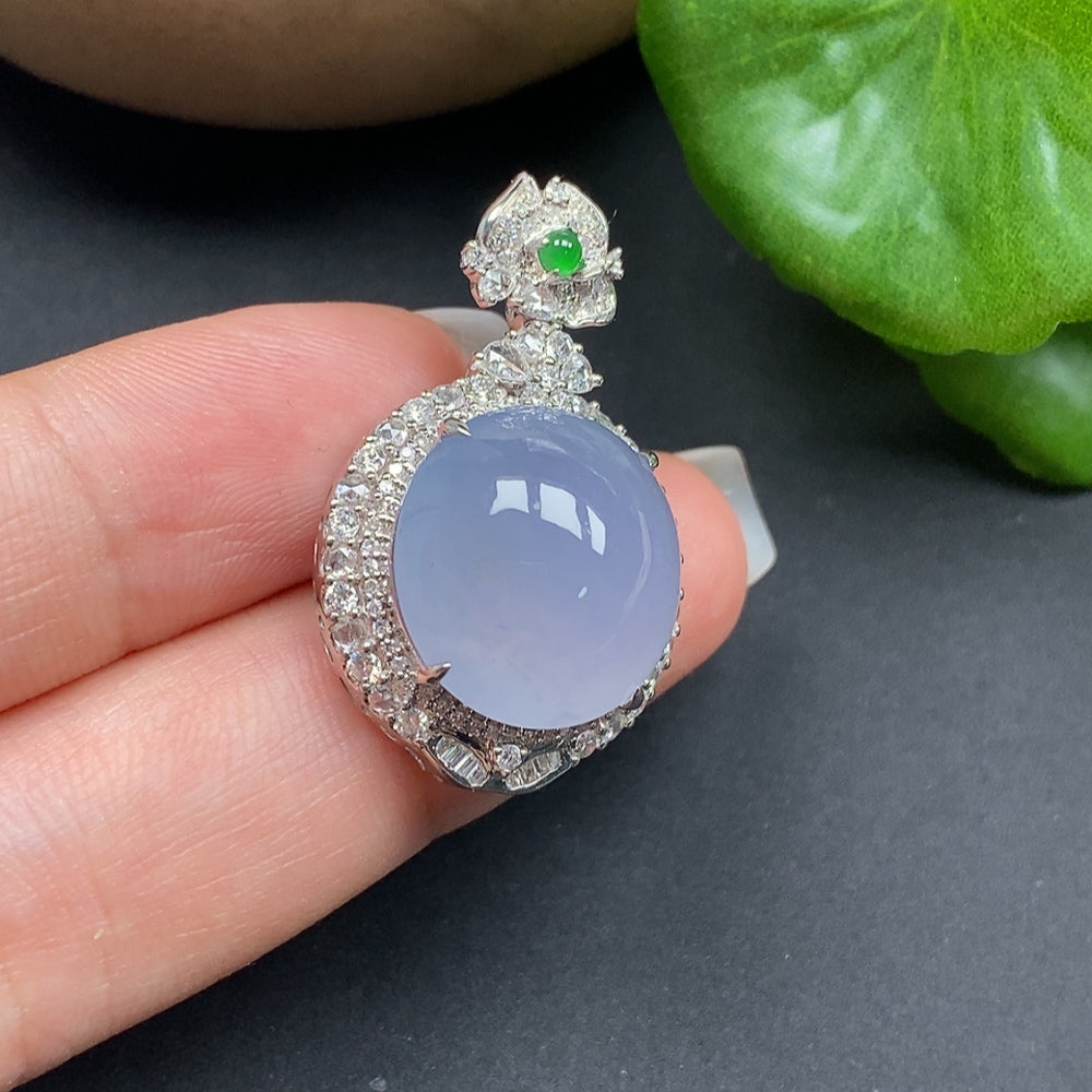 Jadeite Pendant with Diamond Accents, Cabochon Cut, 18K Gold