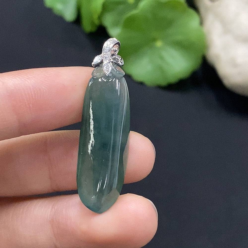 HUILIU HQ jadeite blessing melon pendant with diamond accents, handcrafted jade jewelry featuring intricate design and vibrant green color.