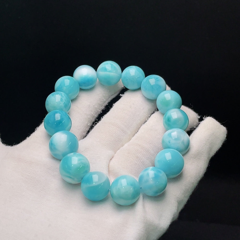 Larimar bracelet with visible organic matter, total weight approx. 56.14g, size approx. 13.8mm