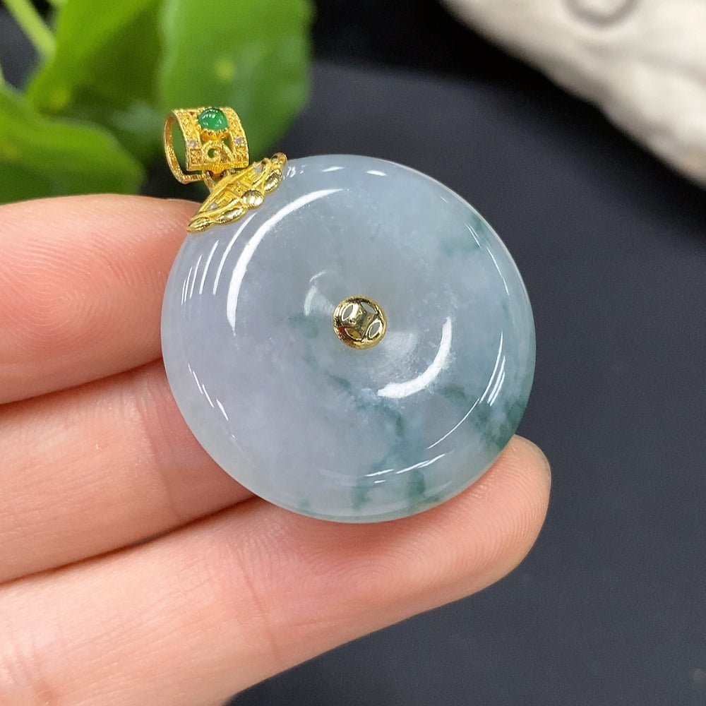 Jadeite Safety Pendant with 18K Gold Bail