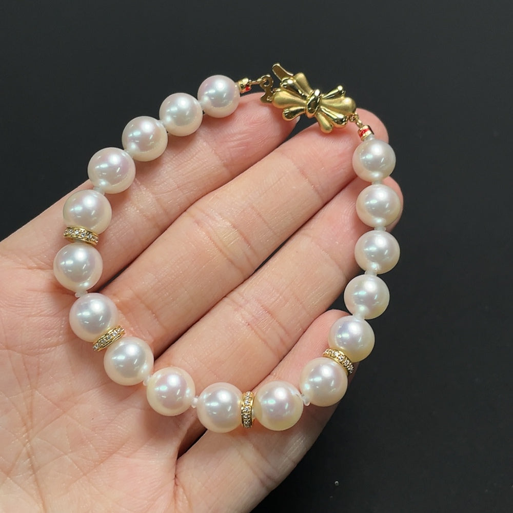 Seawater Pearl Bracelet Non-Diamond Marked Red Non-Gold String Undetectable Rest 18k Gold Size About 7.8mm