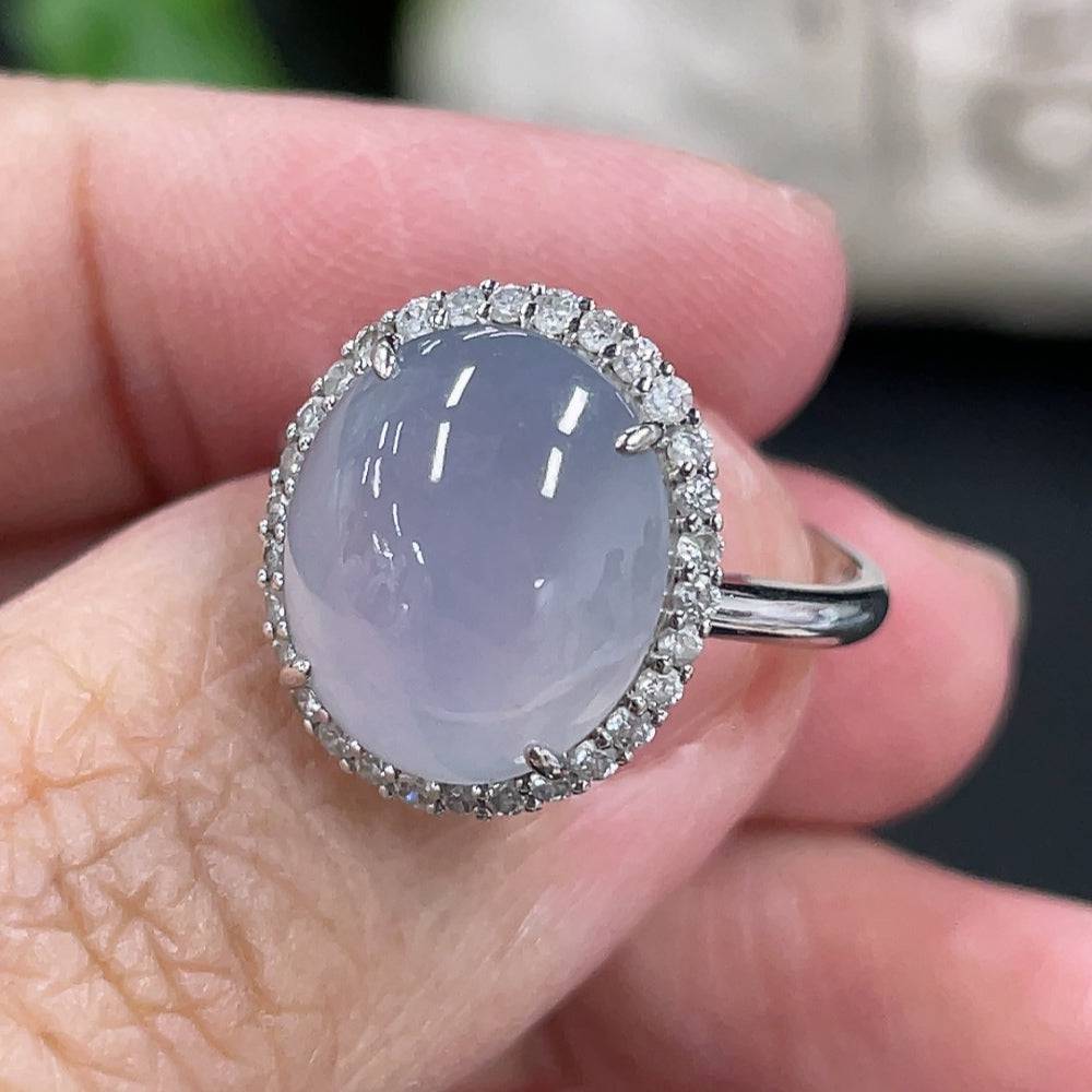Jadeite cabochon inlaid ring with 18k gold band, diamond accents, size 12.5, crafted by HUILIU HQ.