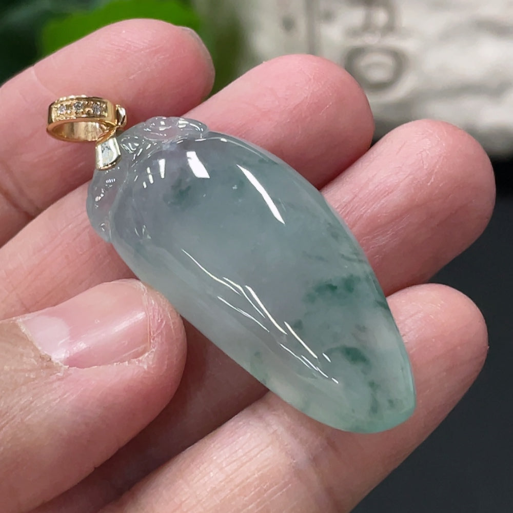 Jadeite Auspicious Melon Pendant, ., Clasp with Diamond Accents | Huiliu Certified