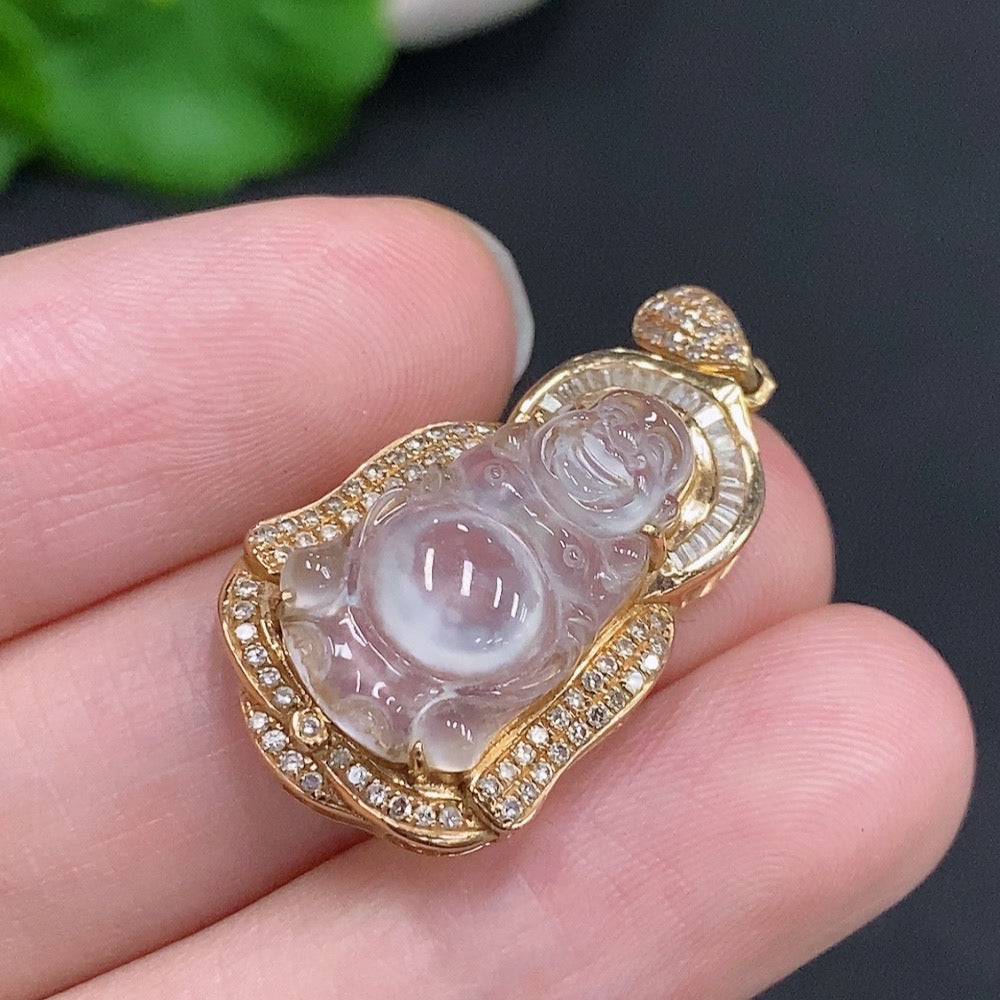 Jadeite Buddha Pendant 18k Gold Total Weight Approx. 3.2g
