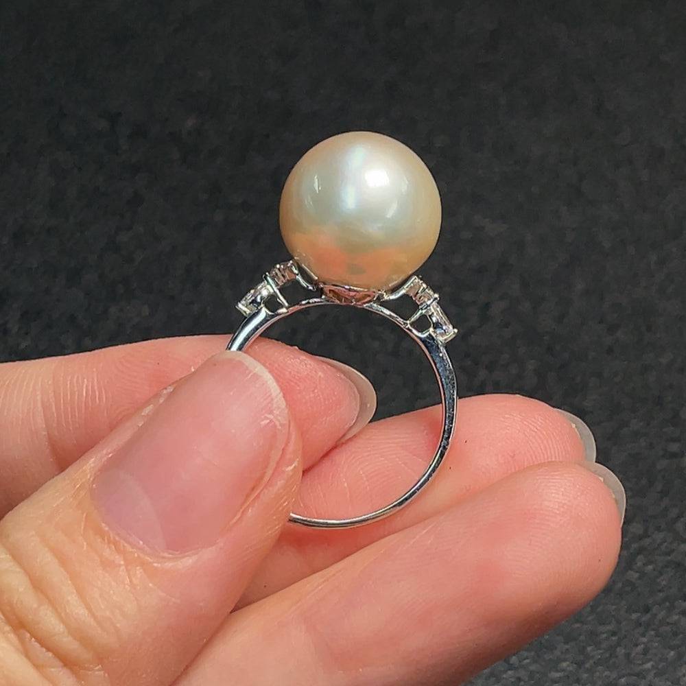 Huiliu Pearl Ring featuring a 13.2mm seawater pearl, non-diamond design, certified by HUILIU HQ, elegant jewelry piece
