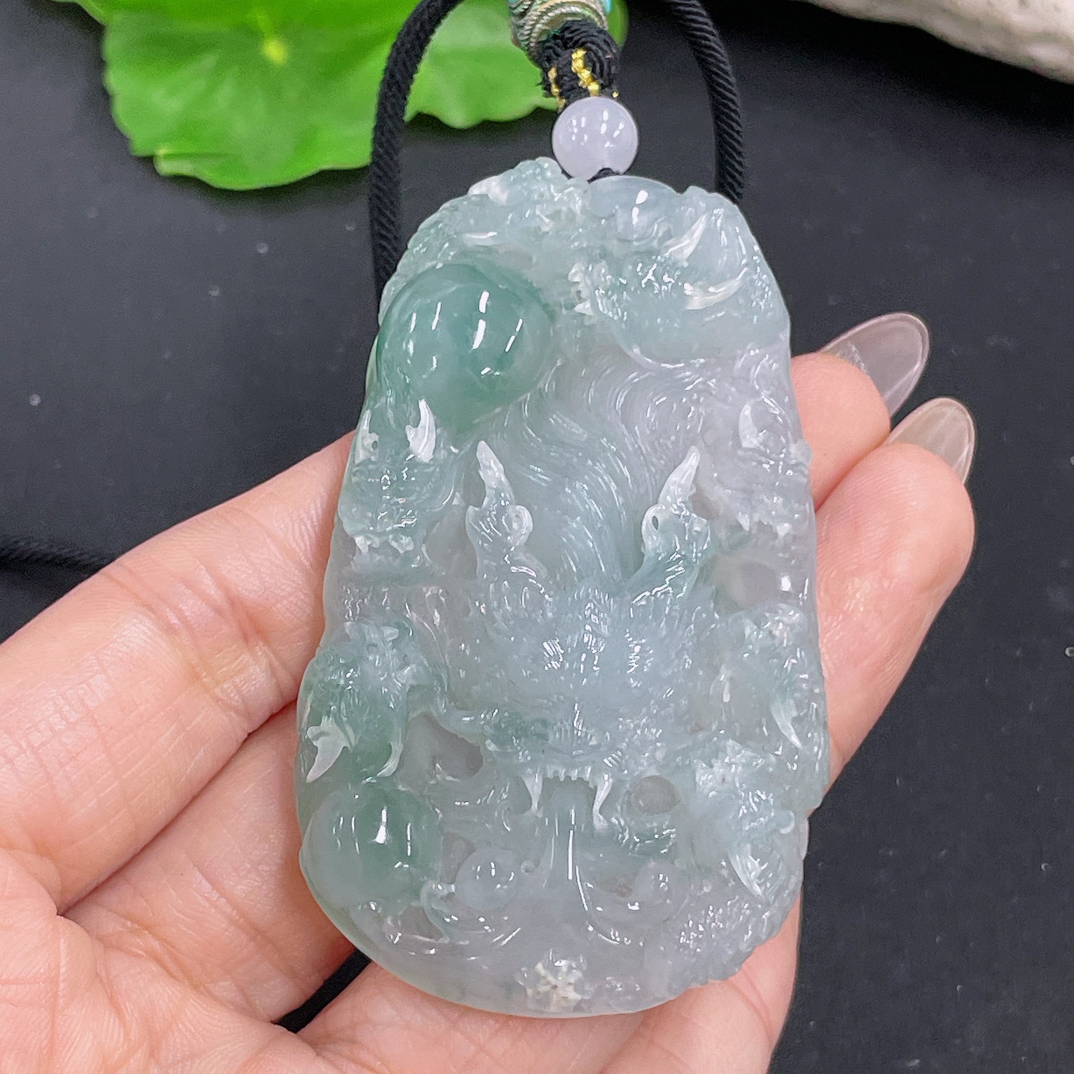 Jadeite Pendant Dragon Plaque with Non-Grade A Beads Including Cord Total Weight Approx. 56.24g