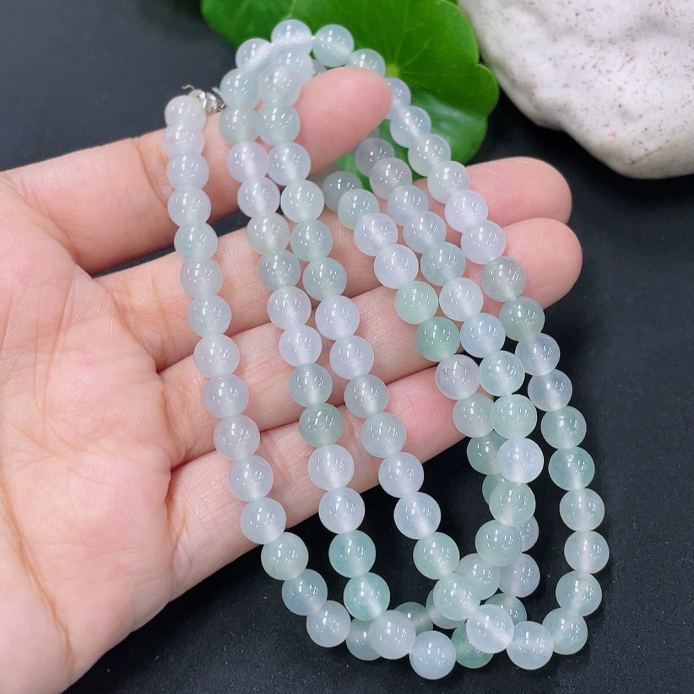 Jadeite Bead Necklace Approx. 6mm Non-Gold Total Weight Approx. 37.97g