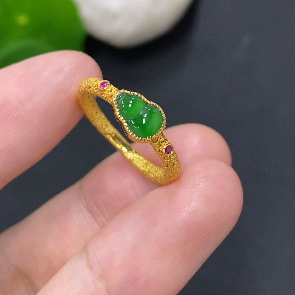 Jadeite Gourd Inlay Ring 18K Gold