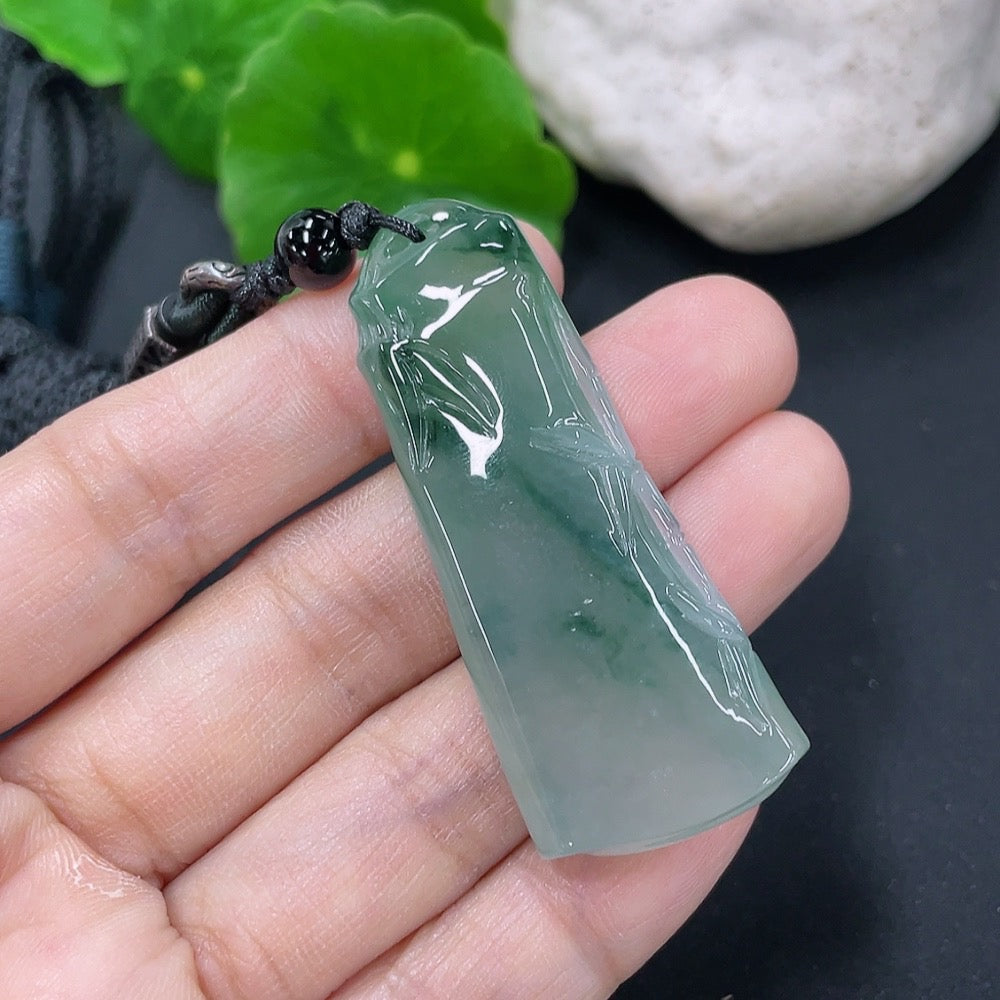 Jadeite bamboo joint pendant necklace by HKHQ featuring a polished jadeite pendant with bamboo-inspired design.