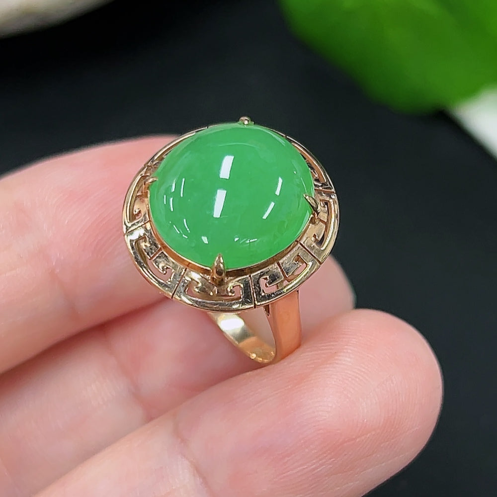 Jadeite Inlaid Ring Size 12 18K Gold Total Weight Approx. 4.7g
