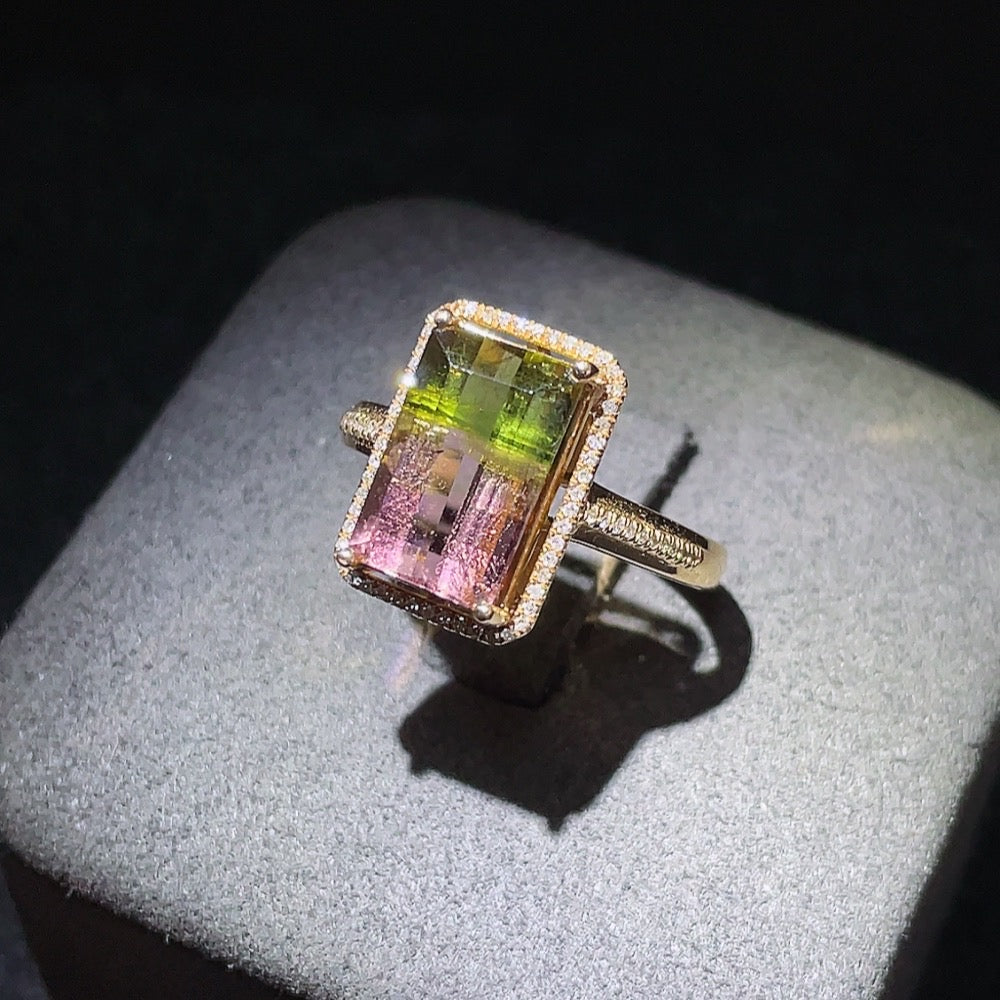 Tourmaline Inlaid Ring 18K Gold Size 14 Total Weight Approx. 3.20g Non-Diamond