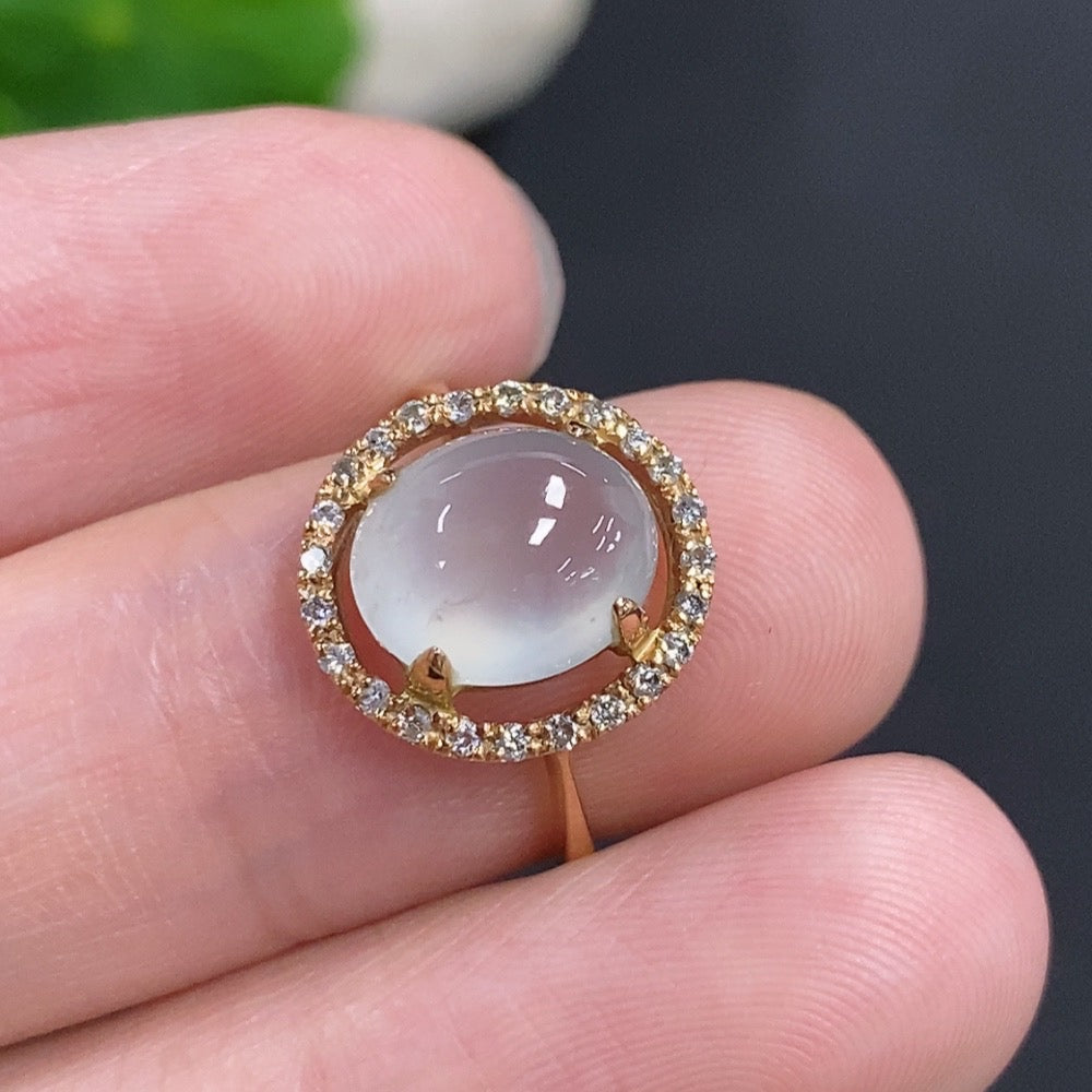 Jadeite Cabochon Ring 18k Gold Total Weight Approx. 2.8g Size 10 with Diamond Accents