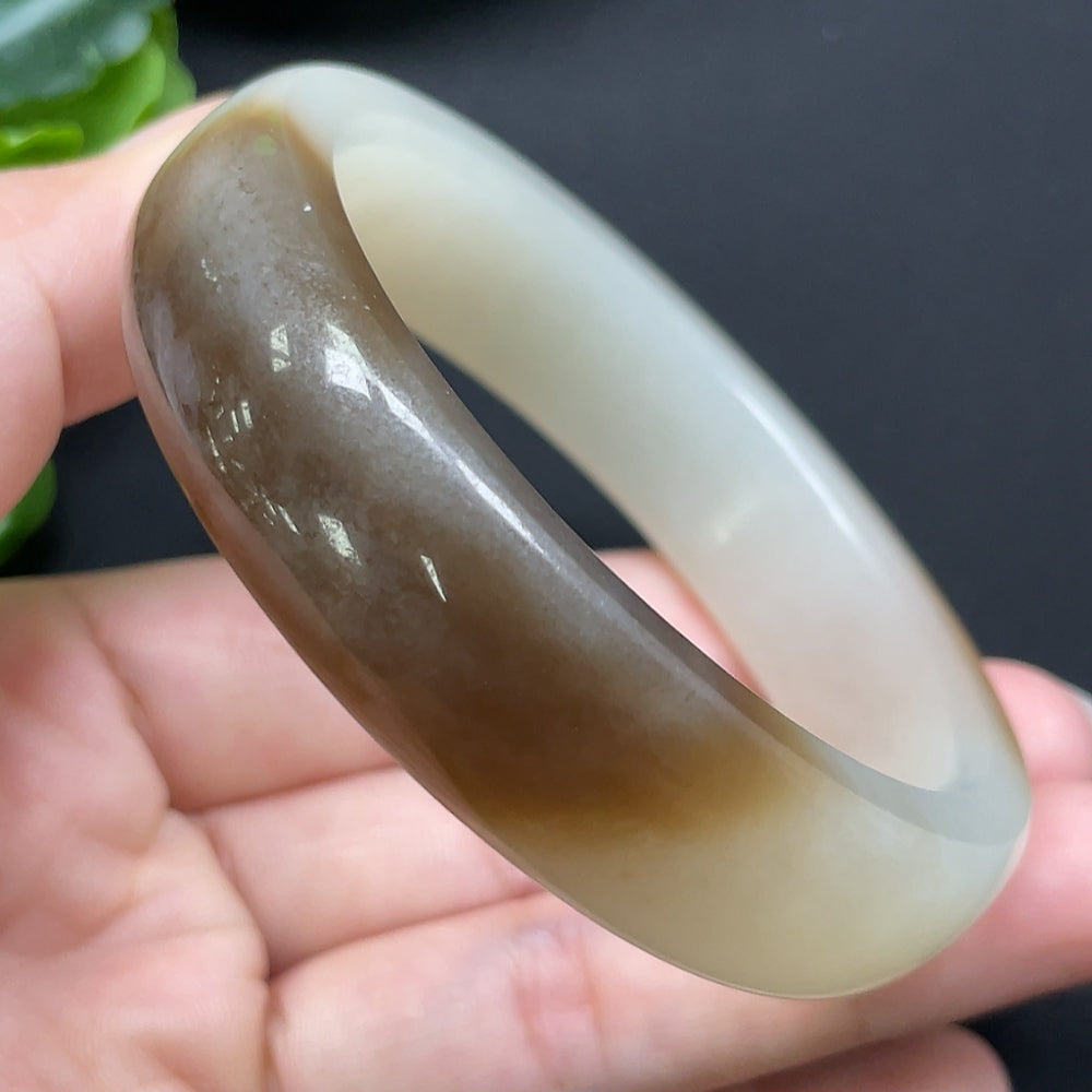Hetian Jade round bracelet with mineral components, 55.8mm, approx. 66.44g, featuring natural jade and colorful mineral accents.
