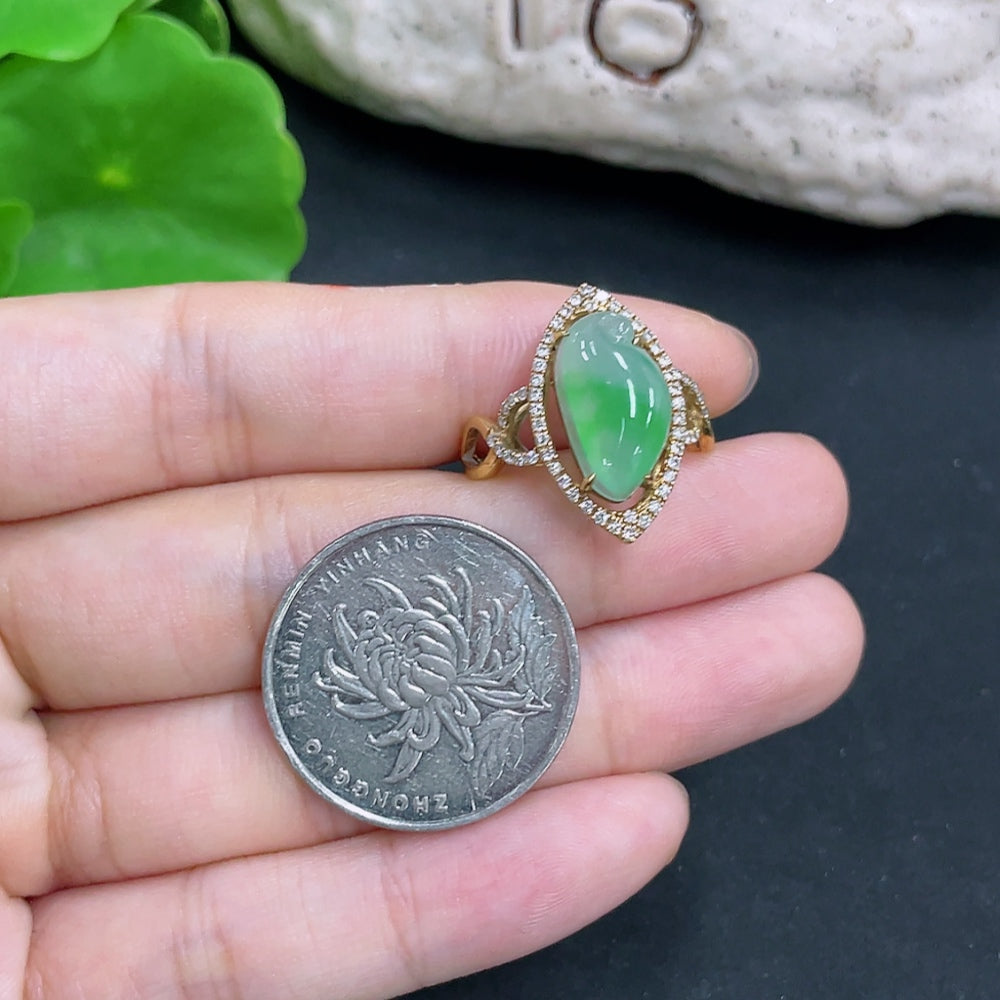 Jadeite Ring with Tested 18K Gold and Diamond Accents