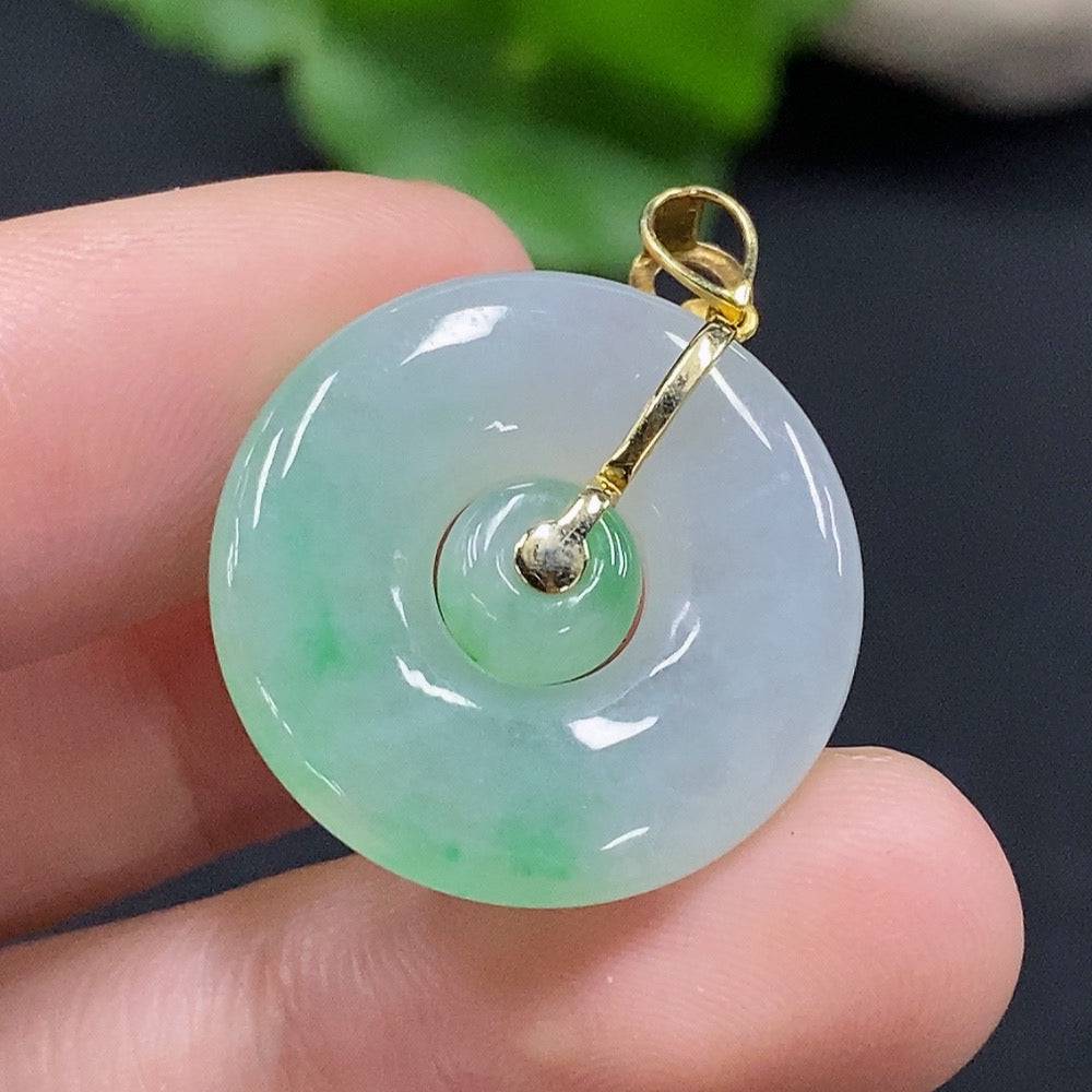 Jadeite Mother-and-Son button pendant with 18K gold and diamond accents, featuring detailed jade carving and elegant design.