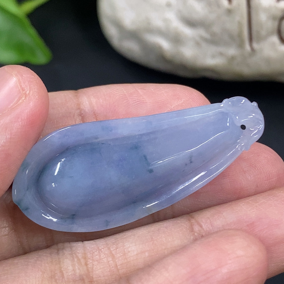 Jadeite auspicious gourd pendant with intricate carvings, weighing approximately 10.4g, featuring smooth green jade from HKHQ.