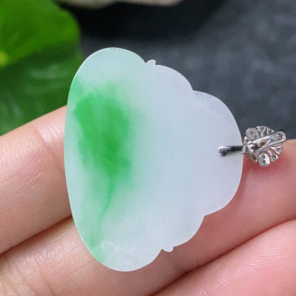 Jadeite Buddha pendant with 18k gold setting, weighing approximately 6.43g, crafted by HUILIU HQ featuring detailed jade carving.