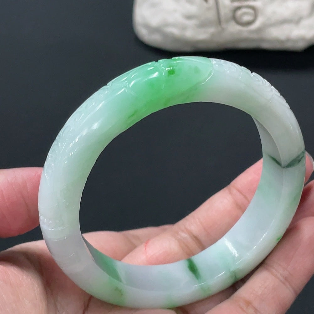 Jadeite Round Bangle . with Crack | Huiliu Certified