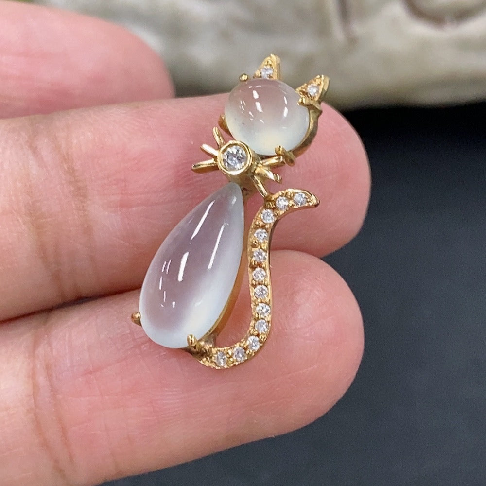 Jadeite Teardrop Pendant with Tested 18K Gold and Diamond Accents