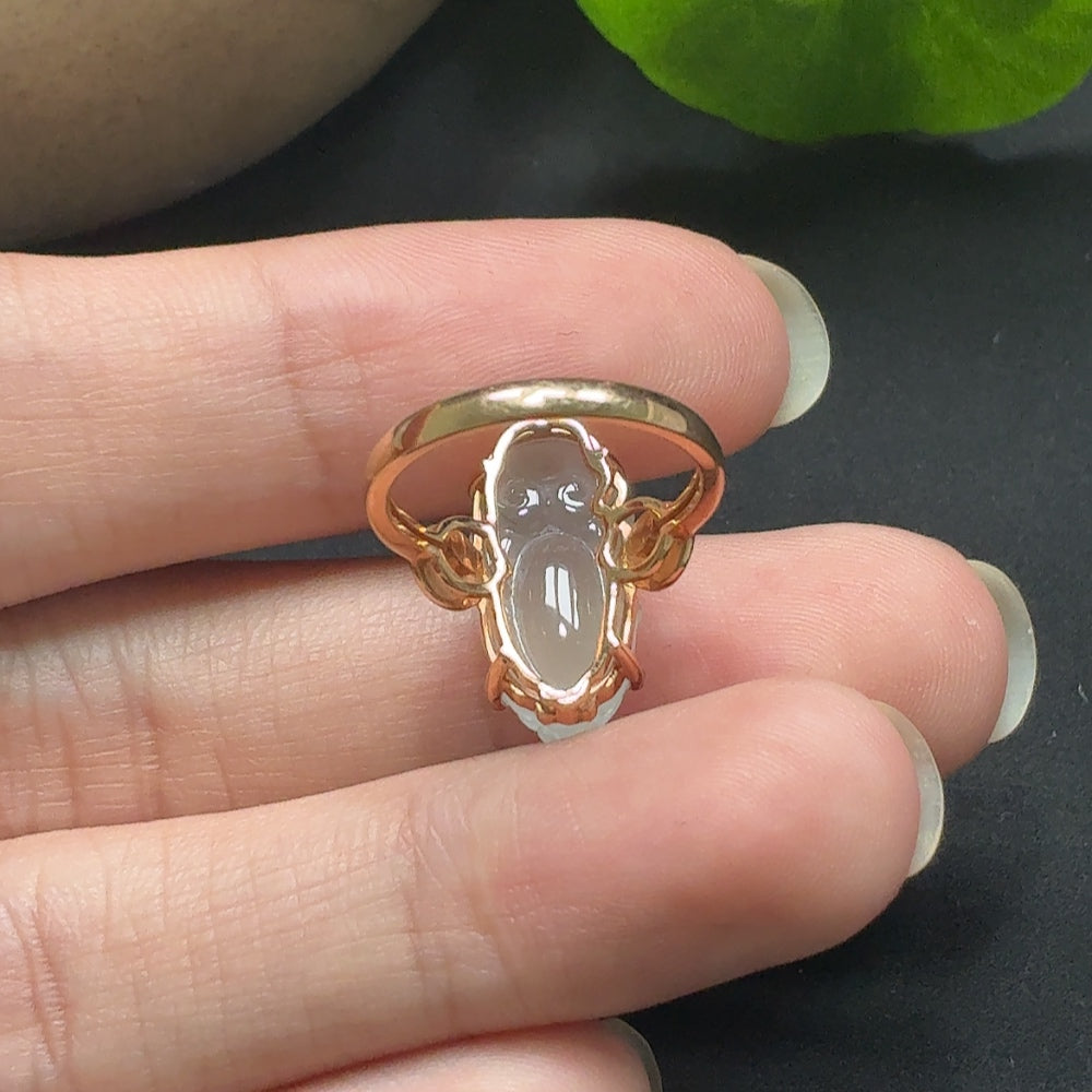 Jadeite Pixiu Ring with 18K Gold and Diamond Accents