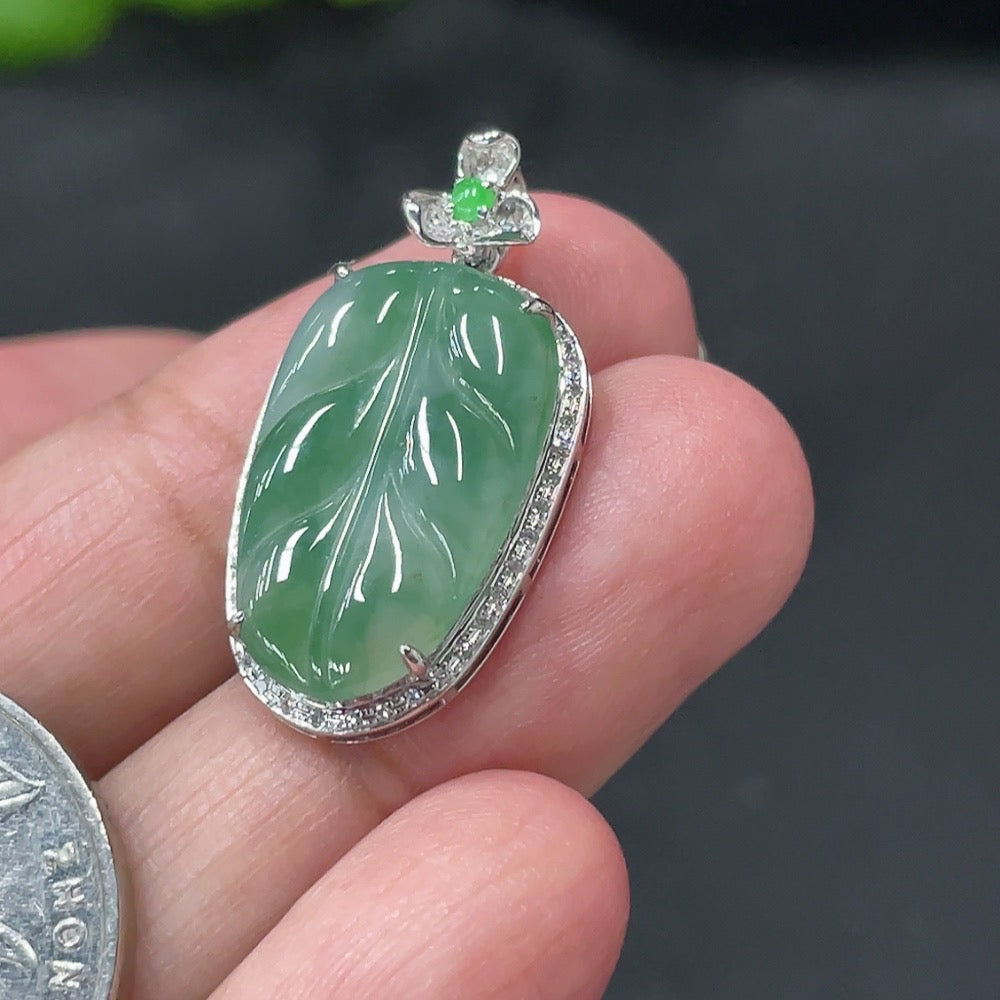 Jadeite Leaf Inlaid Pendant Inlaid . | Huiliu Certified
