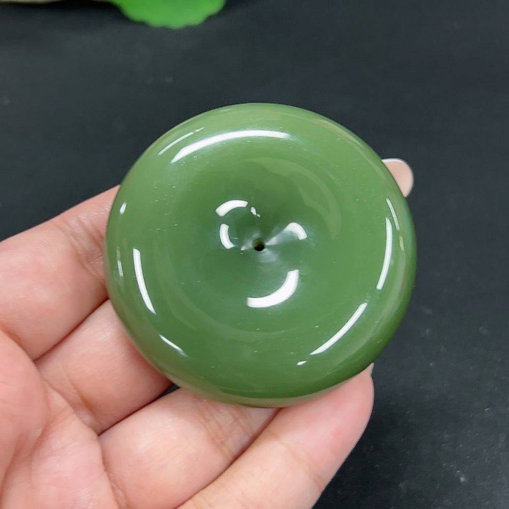 Huiliu Certified Hetian Jade Pendant Peace Button featuring smooth, polished jade in a circular shape with intricate carvings