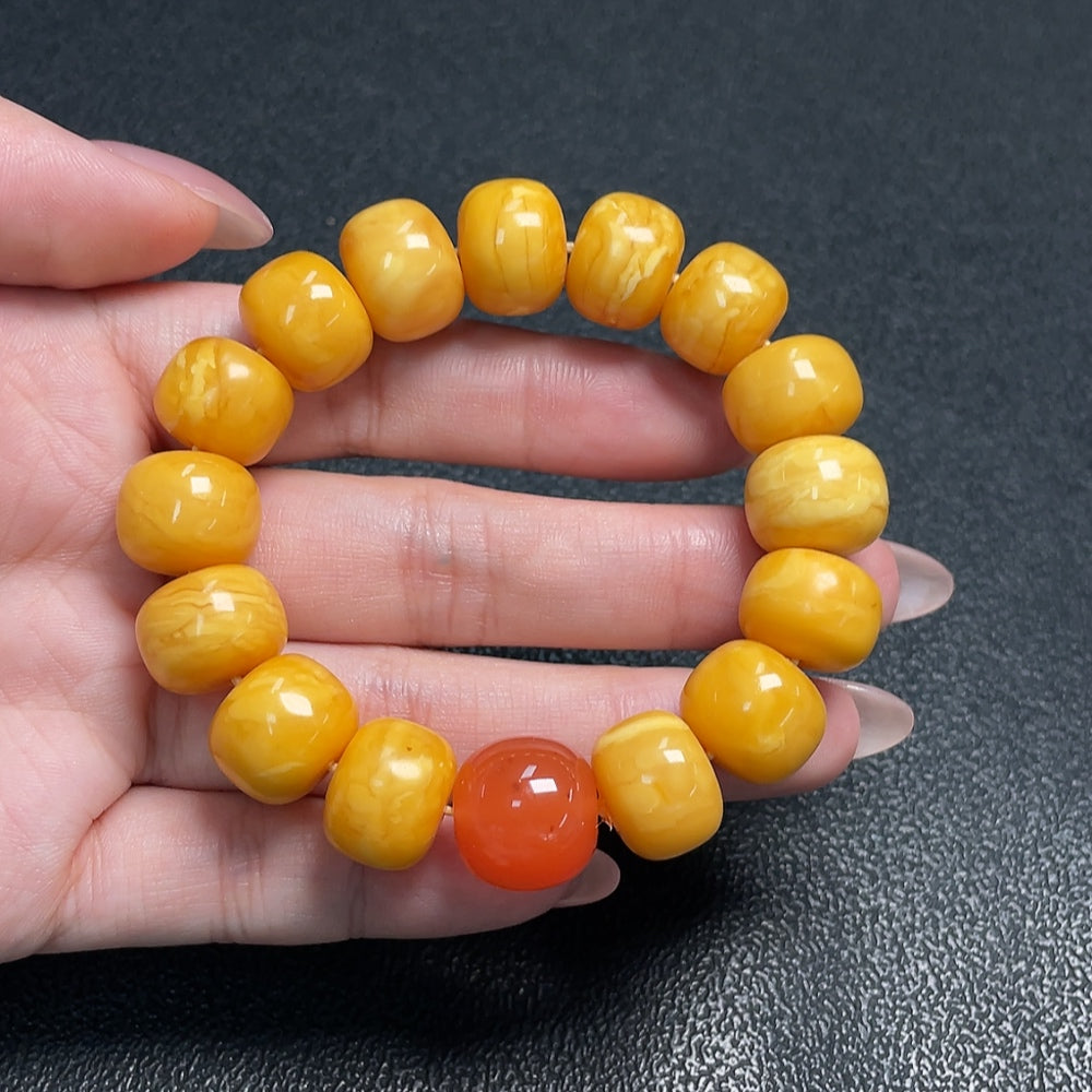 Amber Beeswax Bracelet, ., Bead mm, with Southern Red Agate | Huiliu Certified