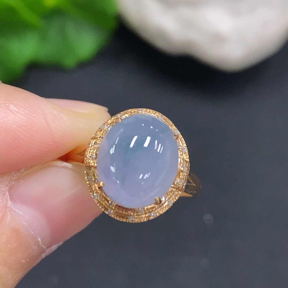 Jadeite Cabochon Ring with . (Accented with Diamonds) | Huiliu Certified