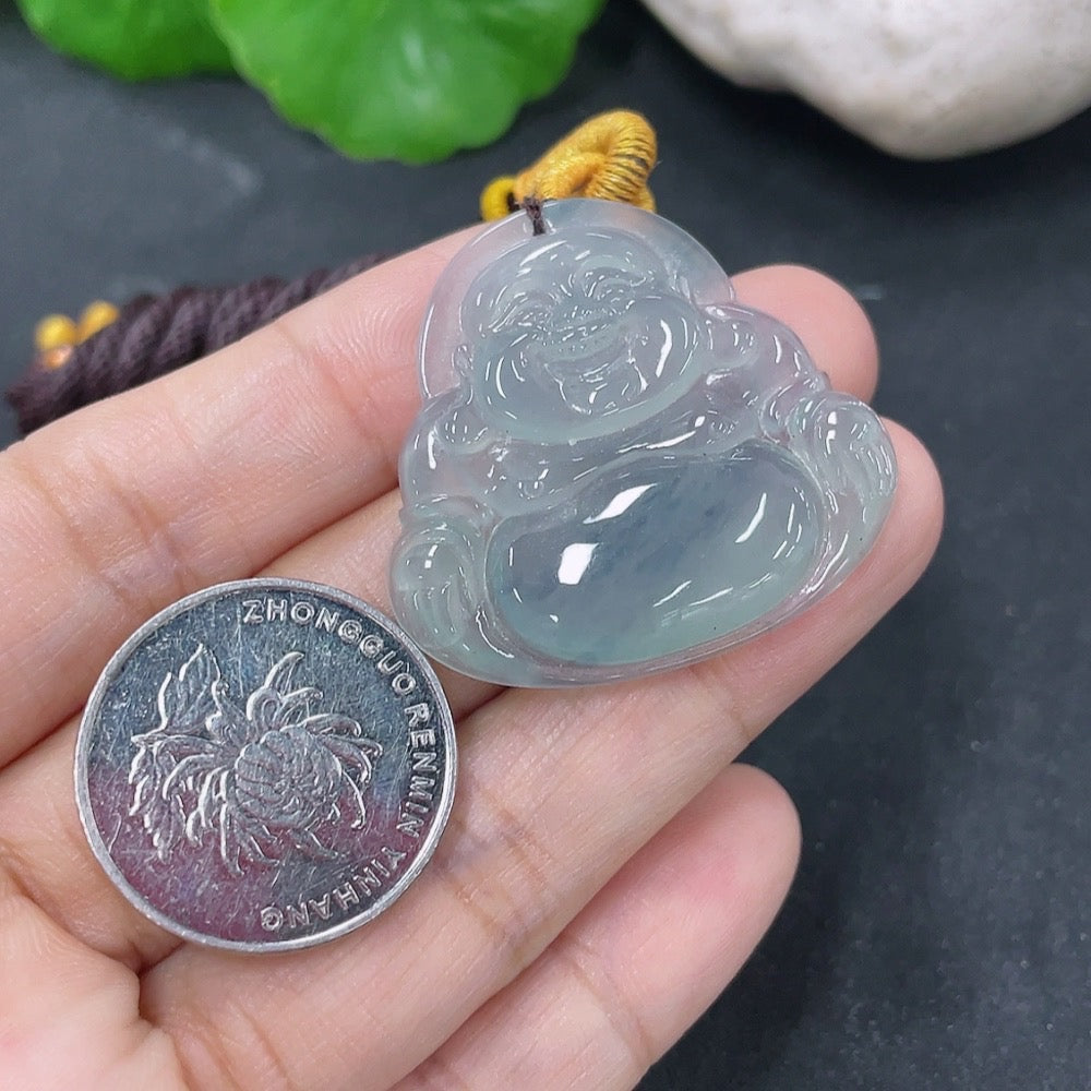 Jadeite Pendant Buddha, Total Weight Including Rope 9.86g