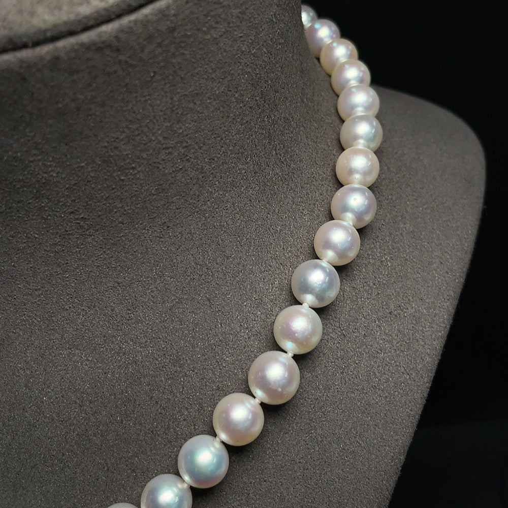HUILIU HQ seawater pearl necklace with 9.7mm pearls, non-gold, total weight 49.76g, showcasing a close-up of the elegant pearls.