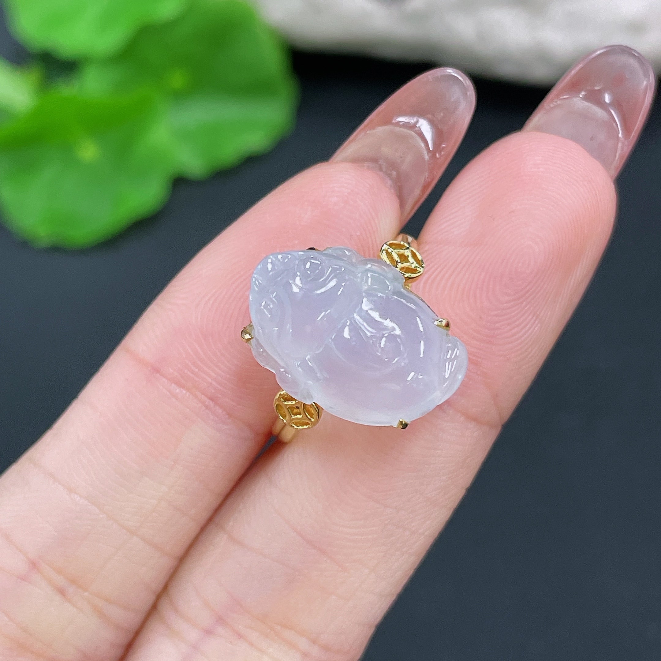 Jadeite Ring Toad Inlaid . | Huiliu Certified