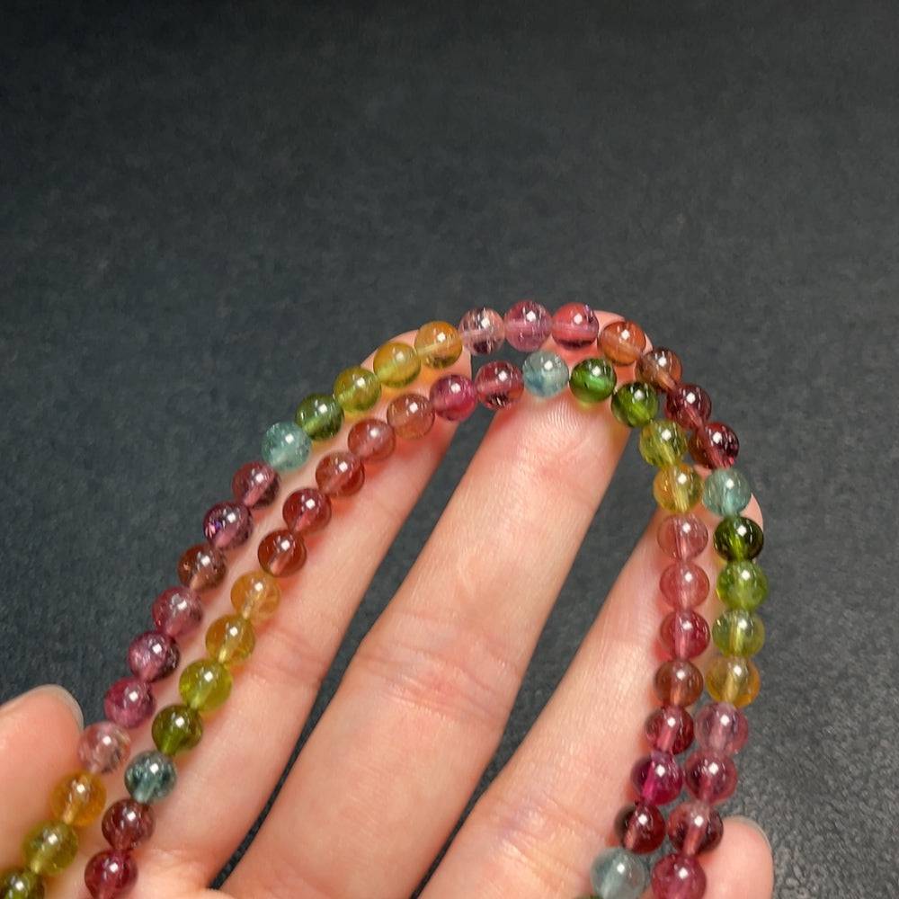 Tourmaline gemstone bead necklace with organic matter and mineral components, about 5.3mm beads, 25.26g, from HUILIU HQ.