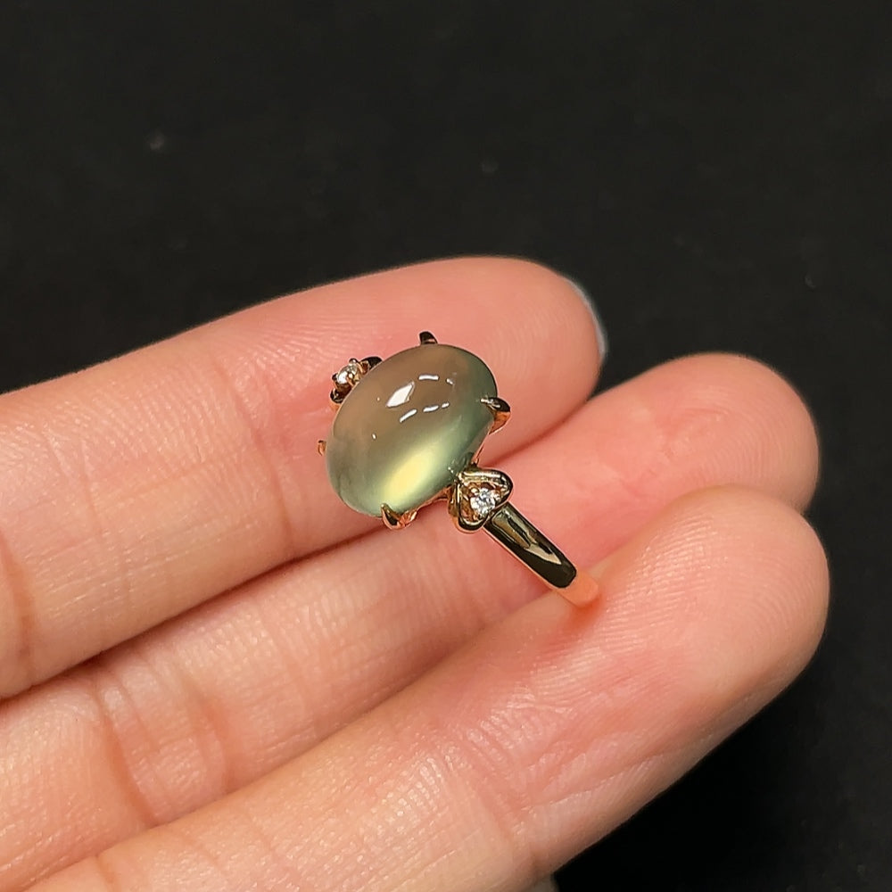 Prehnite Ring with Diamond Accents, 18K Gold