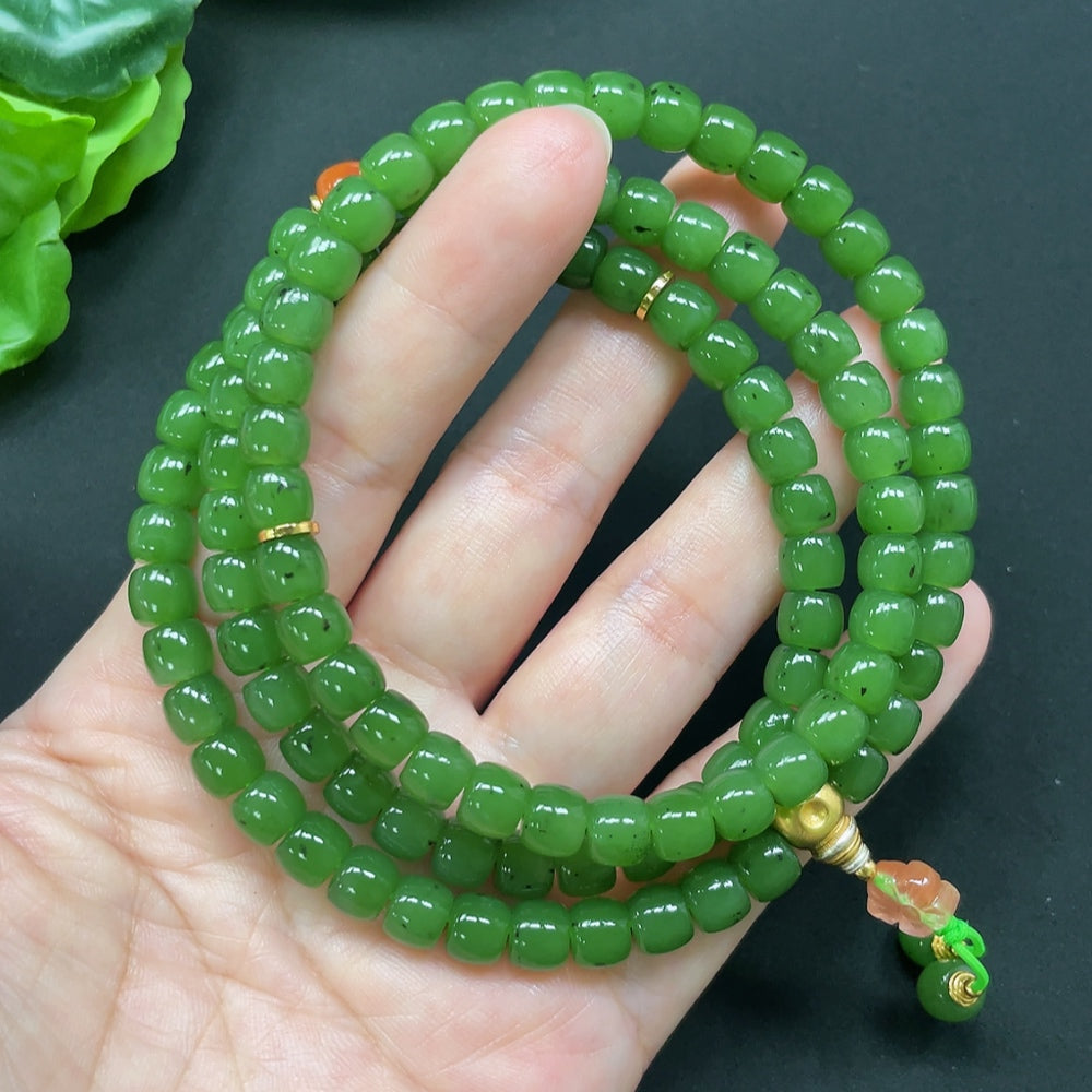 Hetian Jade Bead Necklace, Non-Gold, Non-Hetian Jade Beads, 6.8mm, Total Weight Approx. 61.76g