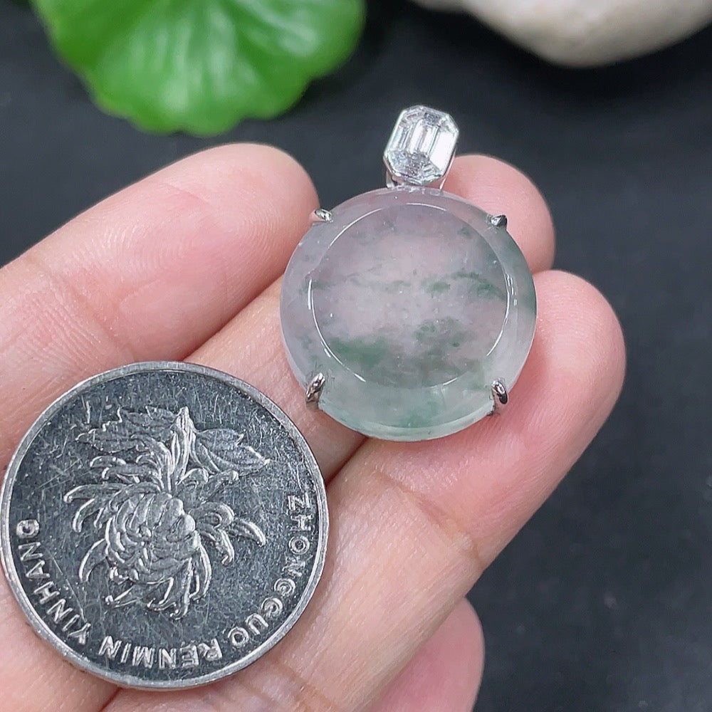 Jadeite plain pendant necklace with 18K gold and diamond accents, featuring a polished jadeite gemstone on a delicate chain.