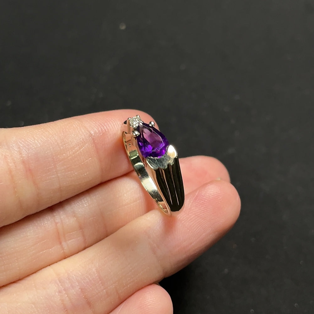 Crystal Ring with Diamond Accents, 14k Gold, Stone 5mm