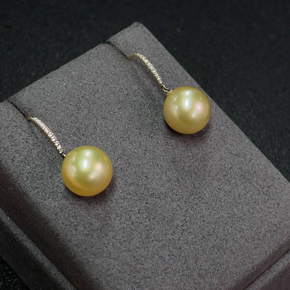 Huiliu HQ seawater pearl earrings with 11.6mm pearls featuring gold content Au58%, natural color, and certified quality.