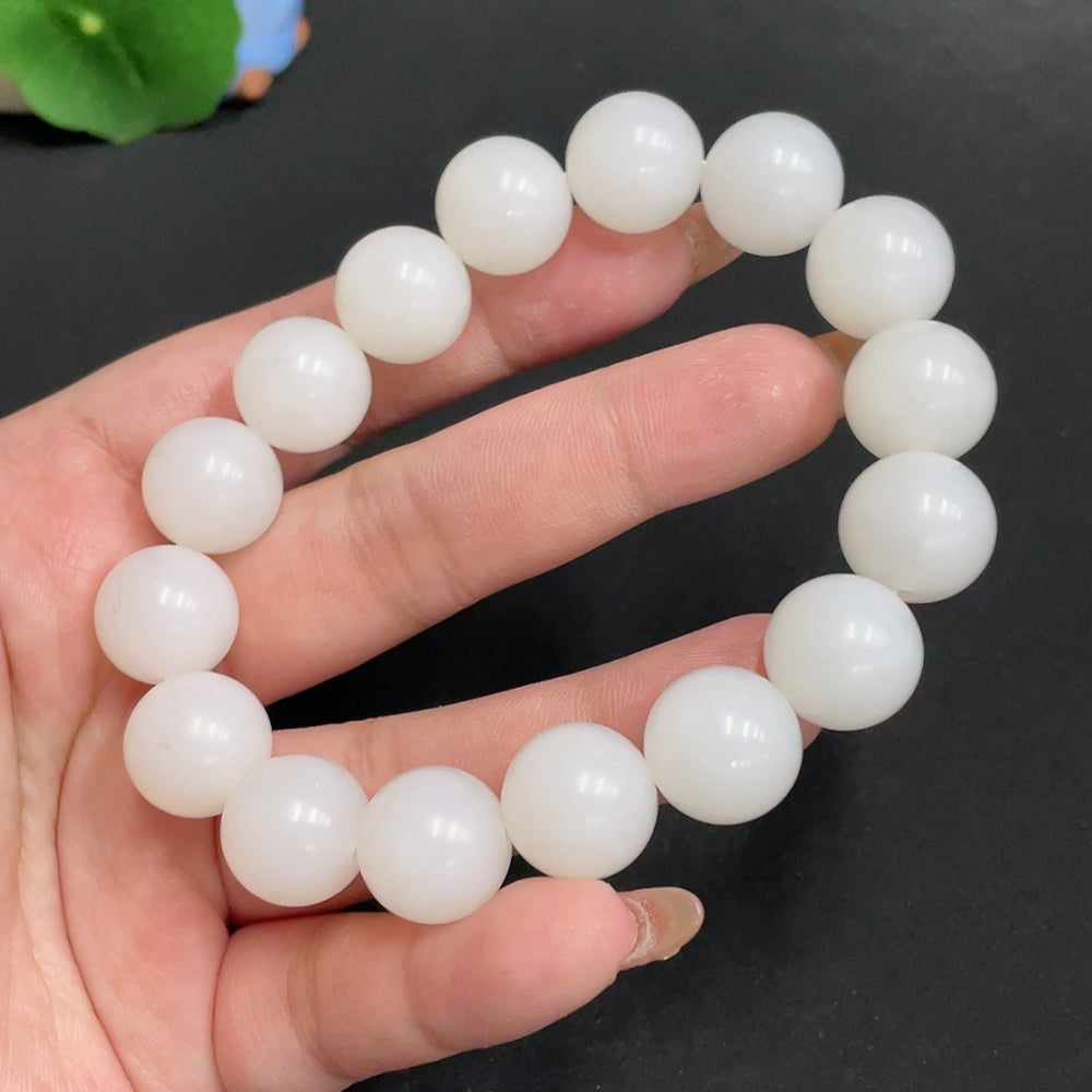 Hetian Jade Bracelet, Approx. 14 mm Beads, Total Weight Approx. 69.2g