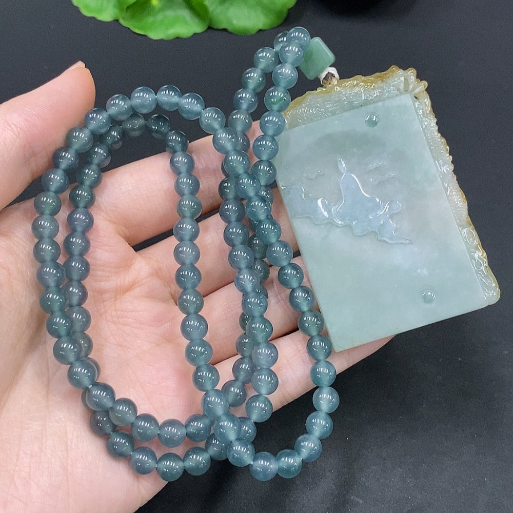 Jadeite Enlightenment Pendant Total weight about 90g (including rope weight) Color origin undetermined