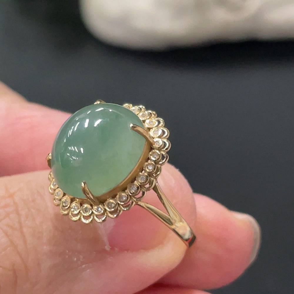Huiliu Jadeite cabochon ring setting with diamond accents, crafted for elegant jewelry design featuring high-quality jade.