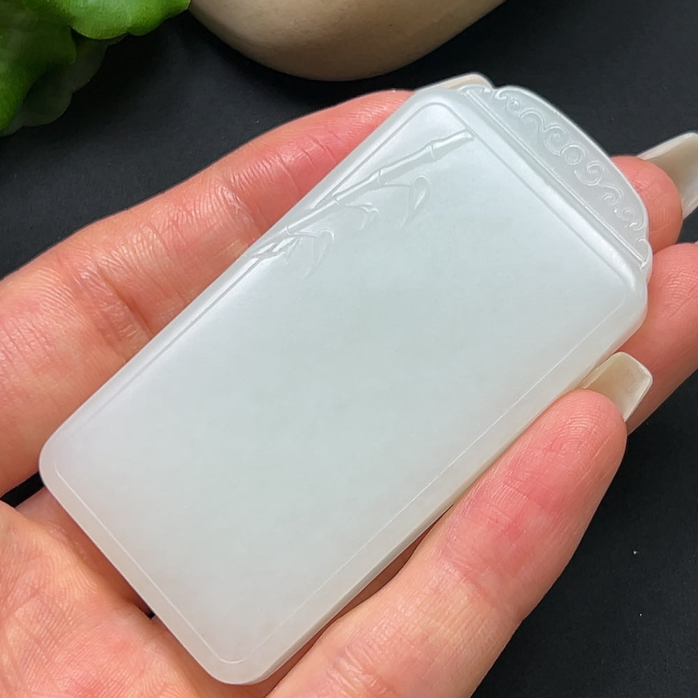 Hetian jade plain pendant necklace by HKHQ, approximately 51.82g, featuring a smooth, polished jade pendant on a necklace chain.
